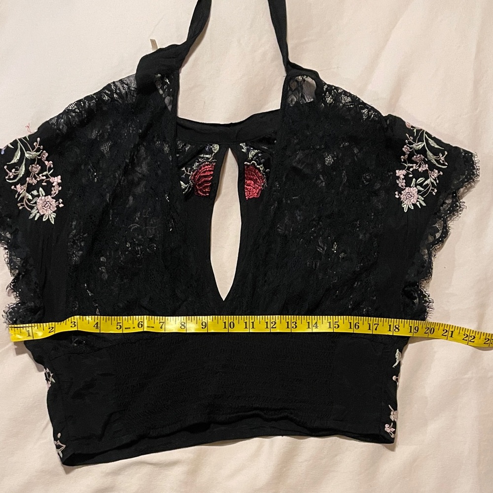 Sold!! Free People Black Lace Top with Floral Embroidery - Picture 5 of 12
